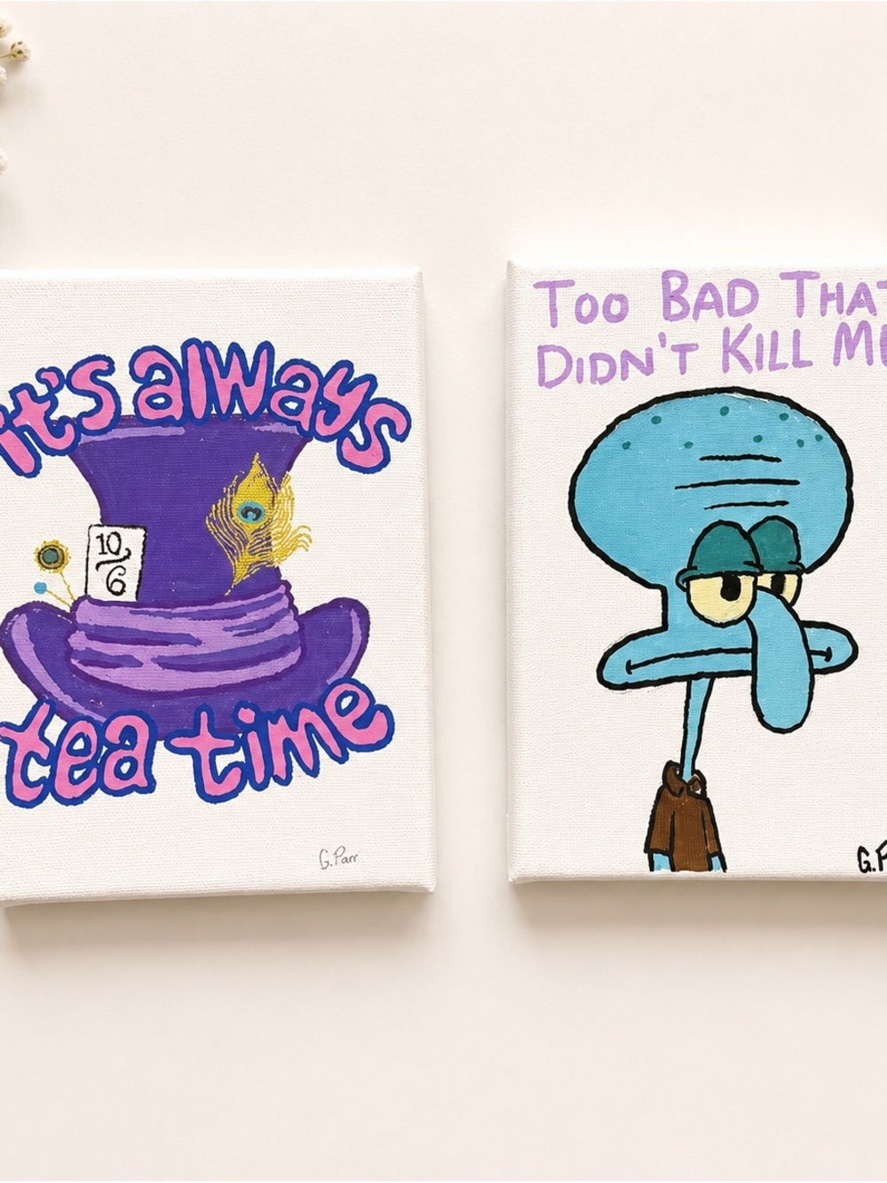 Alice in Wonder Purple Tea Time & Squidward Canvas Art Pair